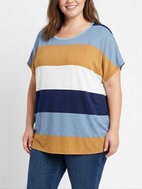 ⭐️3/$30⭐️ Flower & Feather Plus Size Colorblock Striped Scoop Neck Blouse Sz 1XL